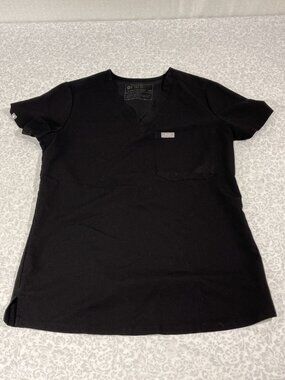 FIGS Catarina Scrub Top Womens XXS Black V-Neck 1 Pocket FW1000
